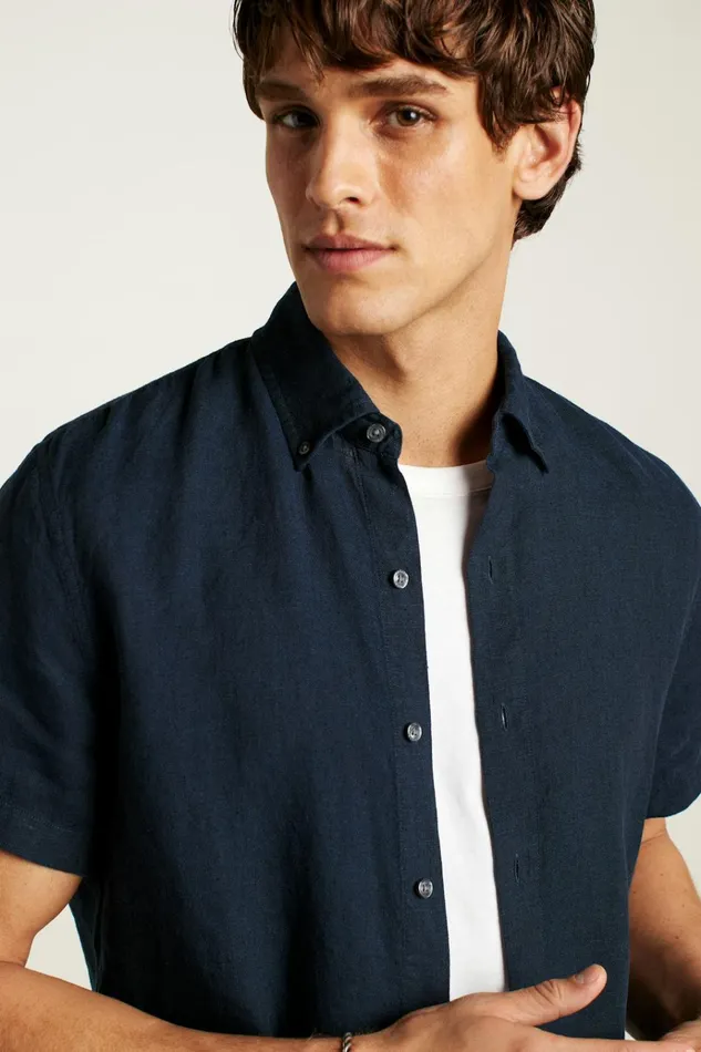 Men Casual Shirts Bonobos Riviera Short Sleeve Shirt Midnight Linen