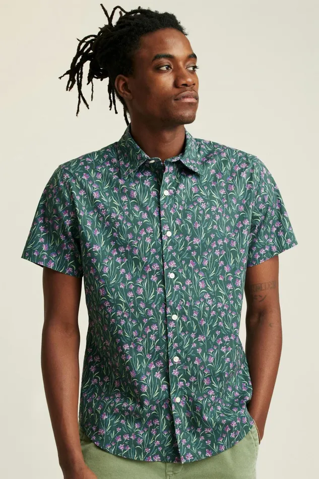 Men Casual Shirts Bonobos Riviera Short Sleeve Shirt Mint Floral Scatter