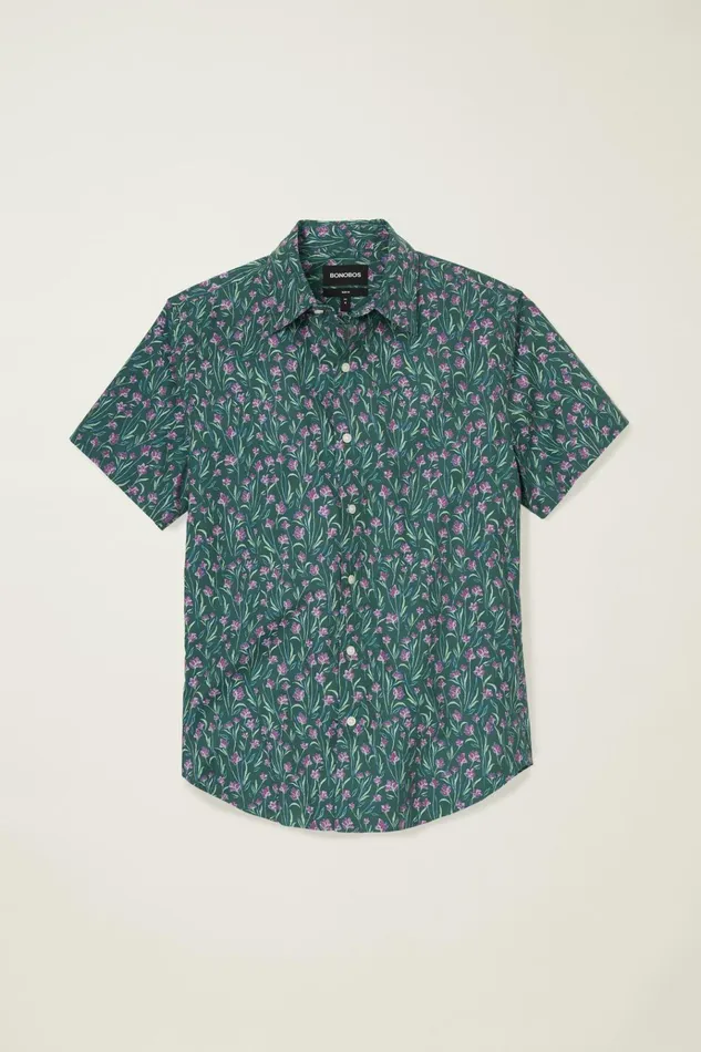 Men Casual Shirts Bonobos Riviera Short Sleeve Shirt Mint Floral Scatter