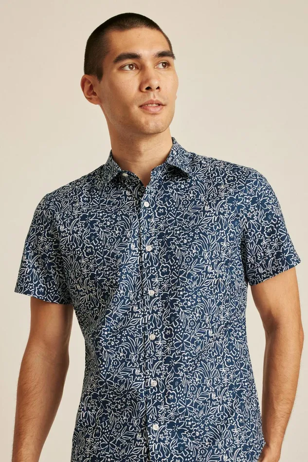 Men Casual Shirts Bonobos Riviera Short Sleeve Shirt Navy Arendal Floral