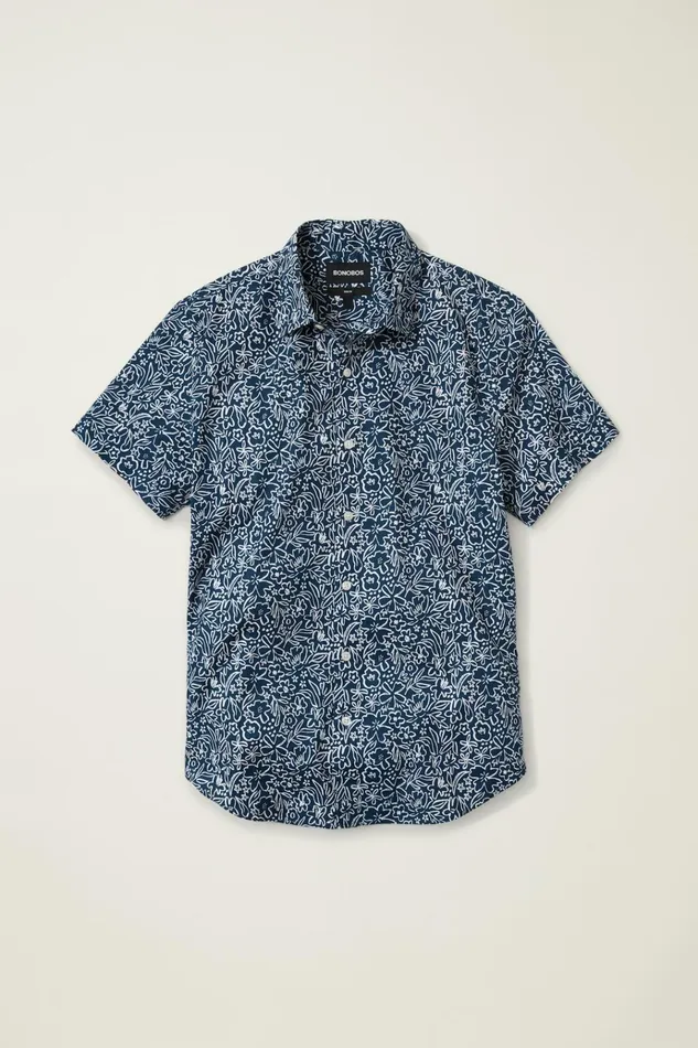 Men Casual Shirts Bonobos Riviera Short Sleeve Shirt Navy Arendal Floral