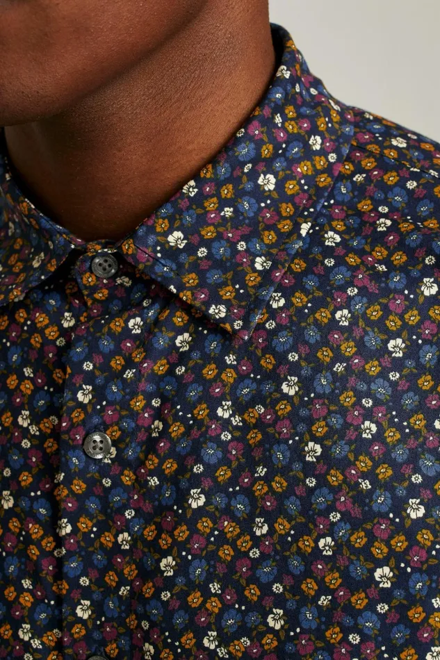 Men Casual Shirts Bonobos Riviera Short Sleeve Shirt Navy Autumn Micro Floral