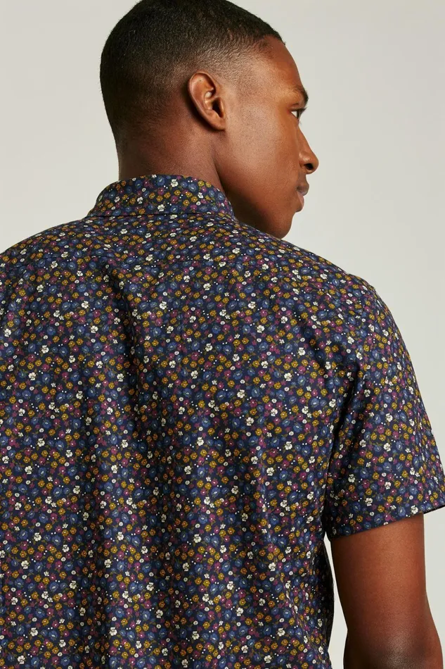 Men Casual Shirts Bonobos Riviera Short Sleeve Shirt Navy Autumn Micro Floral