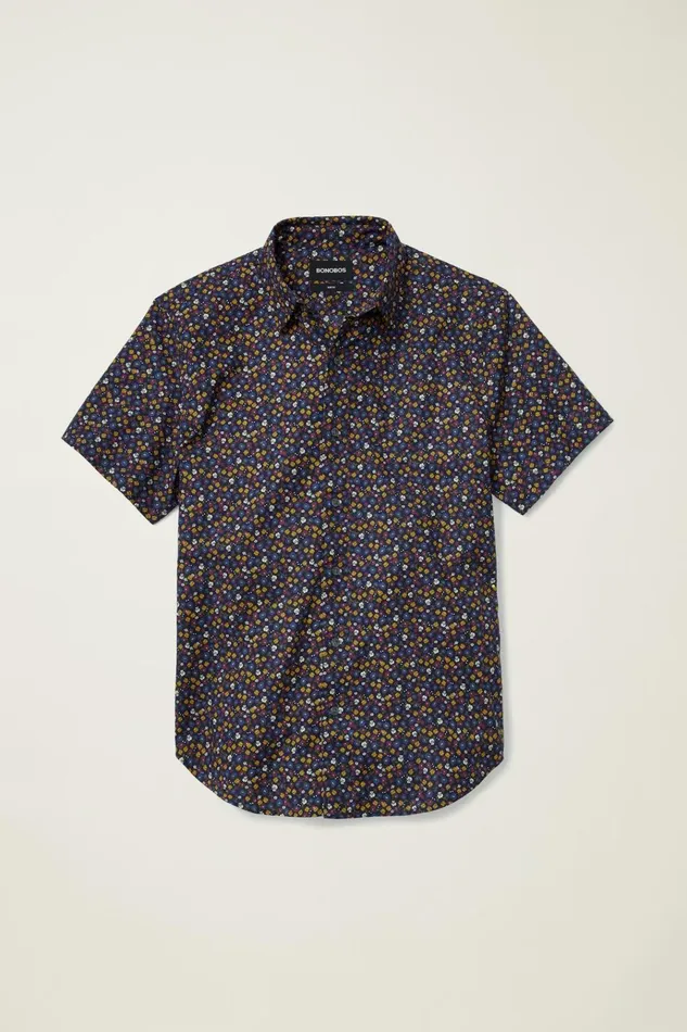 Men Casual Shirts Bonobos Riviera Short Sleeve Shirt Navy Autumn Micro Floral