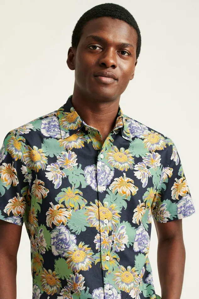 Men Casual Shirts Bonobos Riviera Short Sleeve Shirt Navy Chesapeake Floral