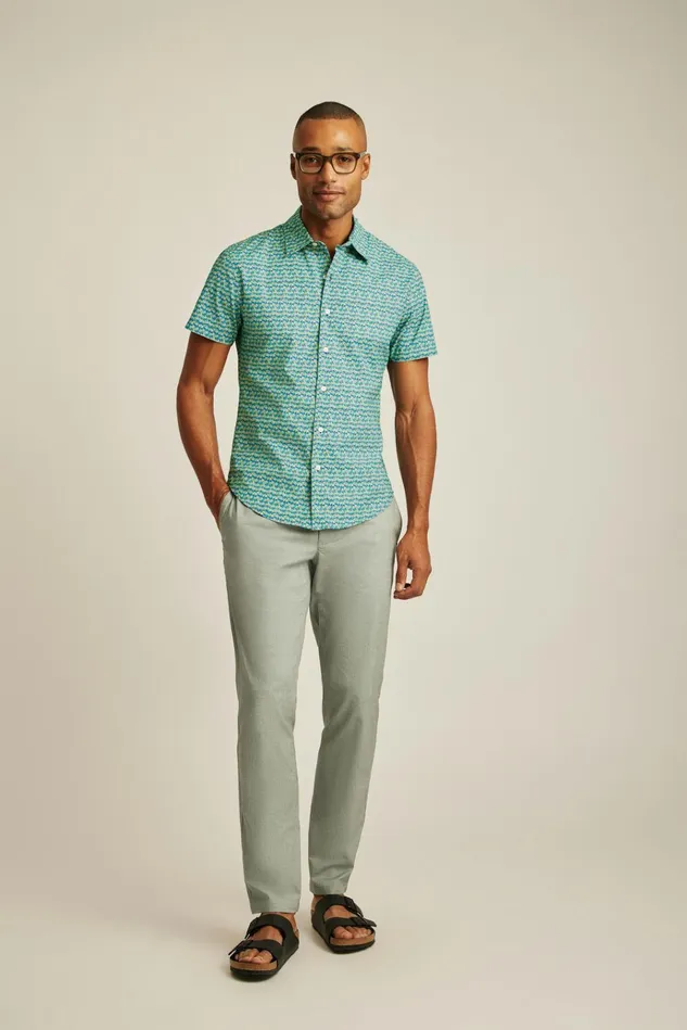 Men Casual Shirts Bonobos Riviera Short Sleeve Shirt Navy Coral Fields