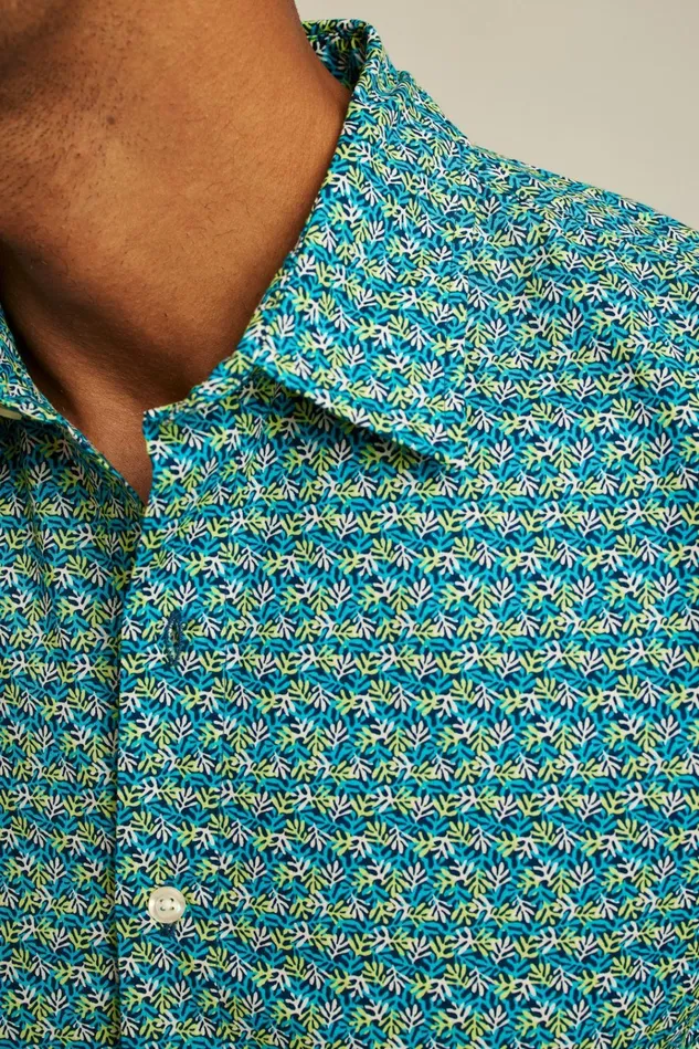 Men Casual Shirts Bonobos Riviera Short Sleeve Shirt Navy Coral Fields