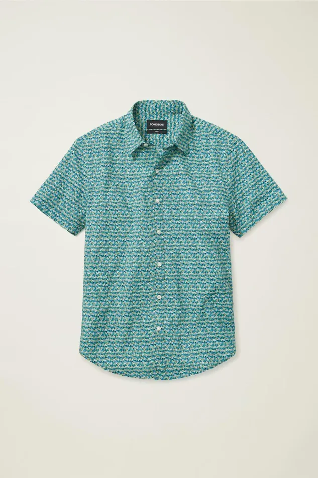 Men Casual Shirts Bonobos Riviera Short Sleeve Shirt Navy Coral Fields