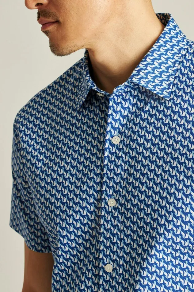 Men Casual Shirts Bonobos Riviera Short Sleeve Shirt Navy Mars Geo