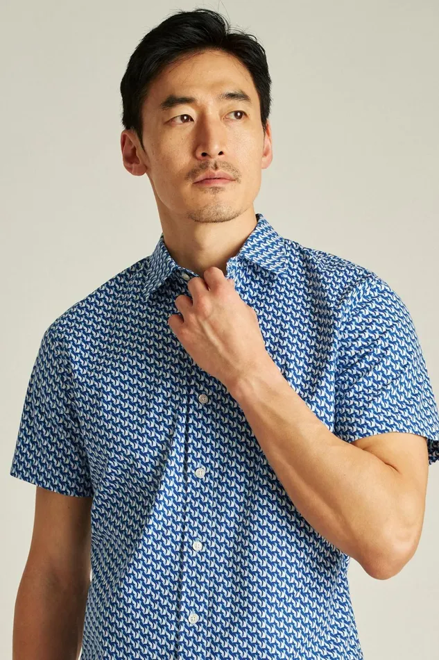 Men Casual Shirts Bonobos Riviera Short Sleeve Shirt Navy Mars Geo