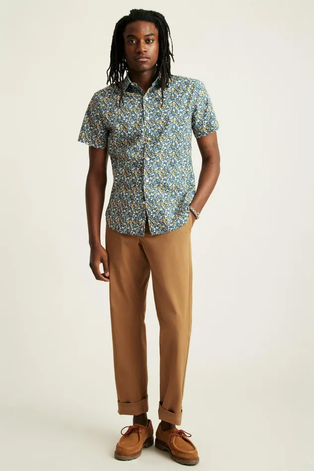 Men Casual Shirts Bonobos Riviera Short Sleeve Shirt Navy Painted Floral