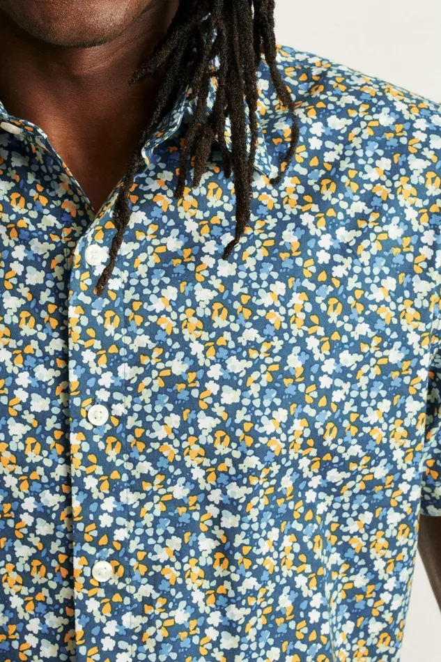 Men Casual Shirts Bonobos Riviera Short Sleeve Shirt Navy Painted Floral