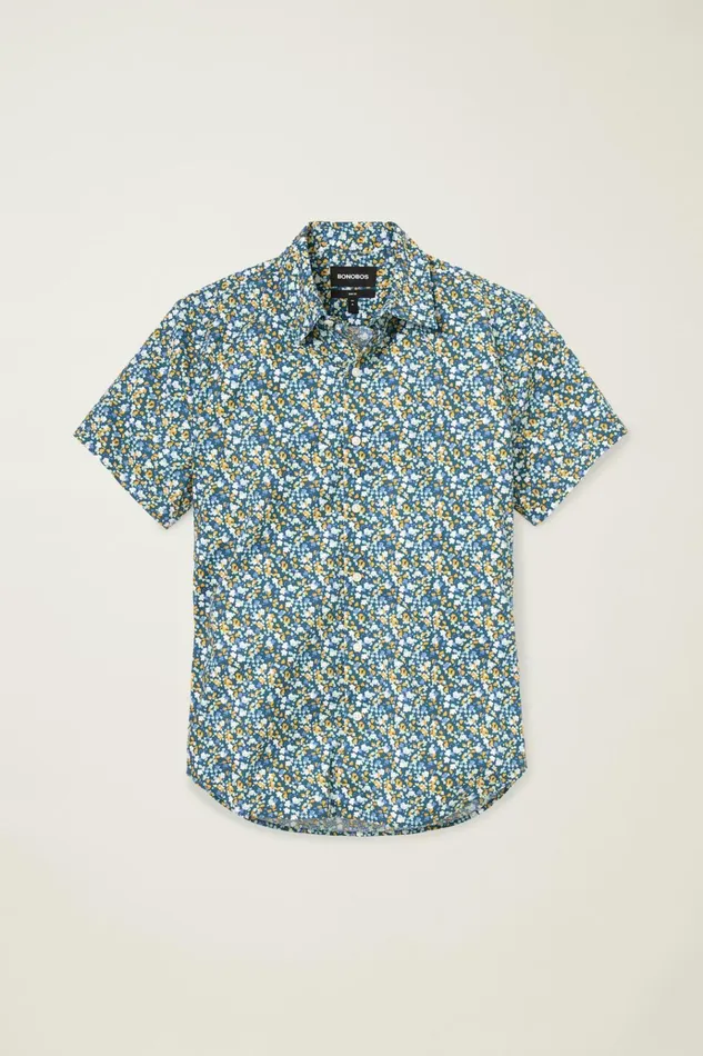 Men Casual Shirts Bonobos Riviera Short Sleeve Shirt Navy Painted Floral