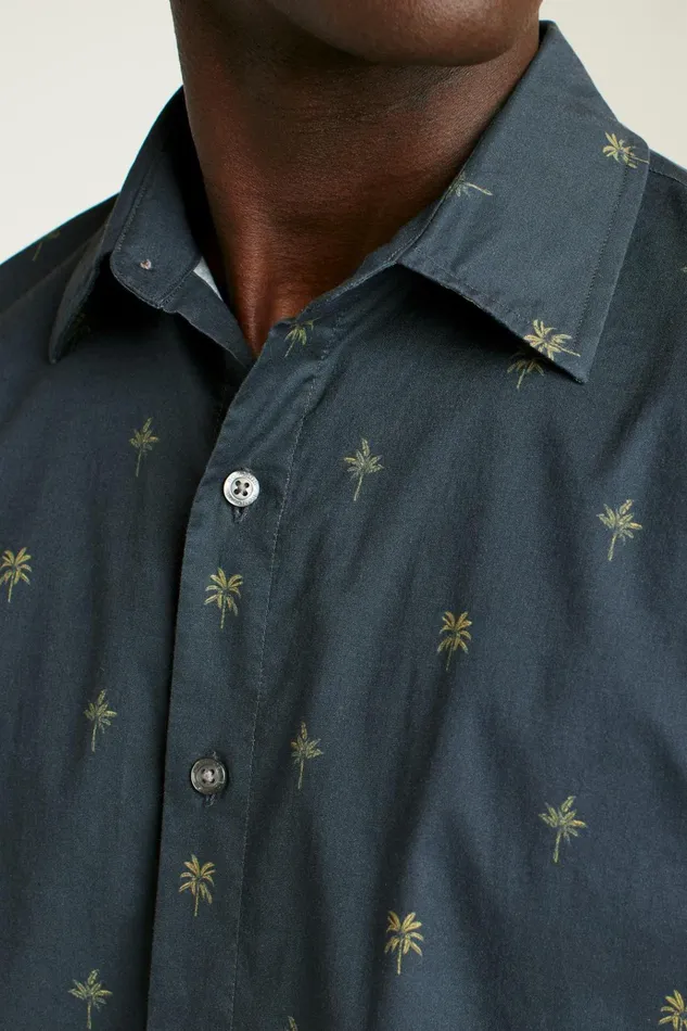 Men Casual Shirts Bonobos Riviera Short Sleeve Shirt Navy Palm Palooza