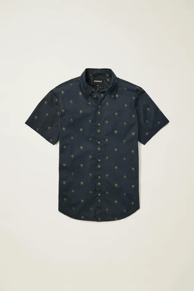 Men Casual Shirts Bonobos Riviera Short Sleeve Shirt Navy Palm Palooza