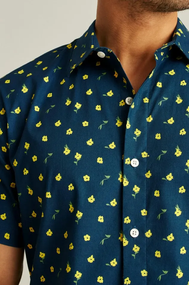 Men Casual Shirts Bonobos Riviera Short Sleeve Shirt Navy Pepper Floral