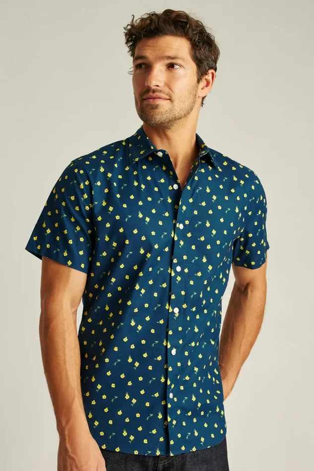 Men Casual Shirts Bonobos Riviera Short Sleeve Shirt Navy Pepper Floral