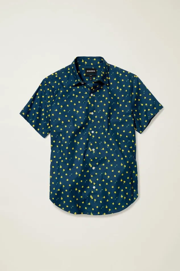 Men Casual Shirts Bonobos Riviera Short Sleeve Shirt Navy Pepper Floral