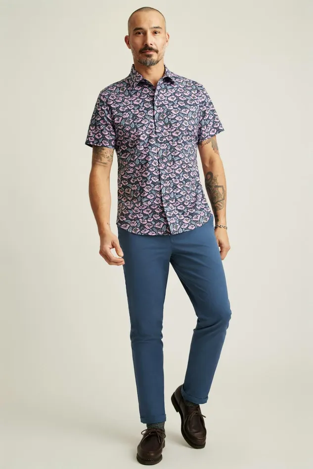 Men Casual Shirts Bonobos Riviera Short Sleeve Shirt Navy Pink Floral