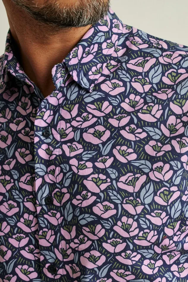 Men Casual Shirts Bonobos Riviera Short Sleeve Shirt Navy Pink Floral