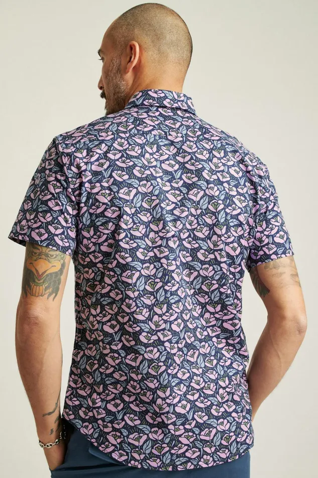 Men Casual Shirts Bonobos Riviera Short Sleeve Shirt Navy Pink Floral