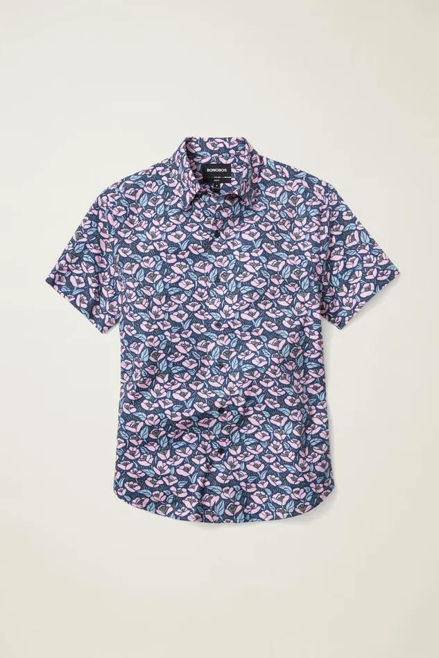 Men Casual Shirts Bonobos Riviera Short Sleeve Shirt Navy Pink Floral