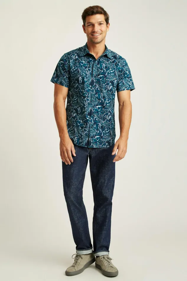 Men Casual Shirts Bonobos Riviera Short Sleeve Shirt Navy Prowlers