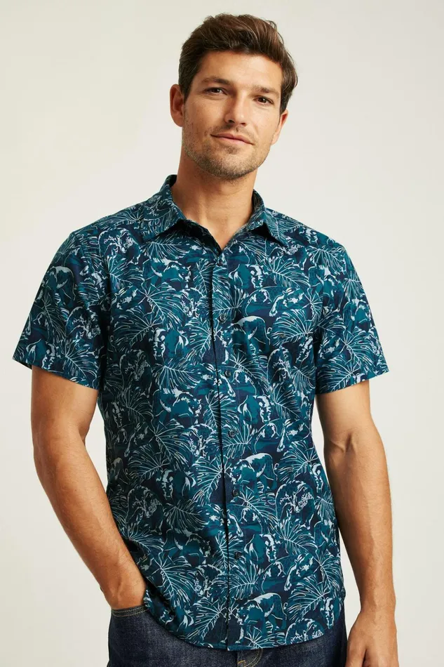 Men Casual Shirts Bonobos Riviera Short Sleeve Shirt Navy Prowlers