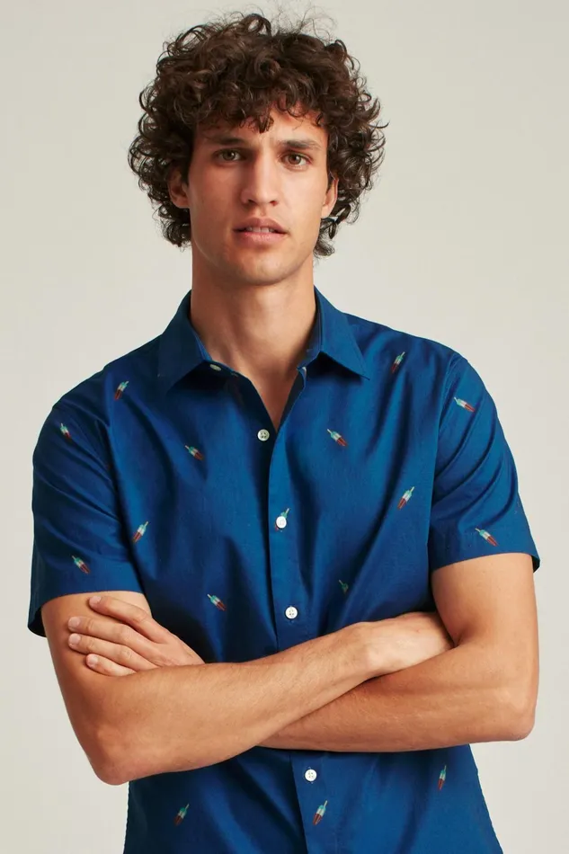 Men Casual Shirts Bonobos Riviera Short Sleeve Shirt Navy Rocket Pop
