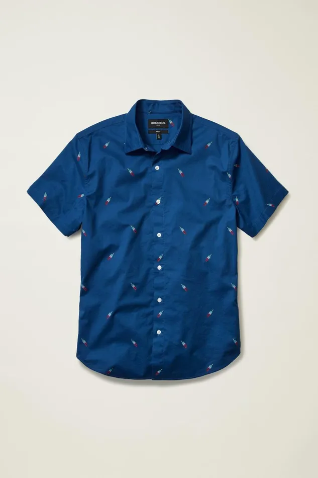 Men Casual Shirts Bonobos Riviera Short Sleeve Shirt Navy Rocket Pop