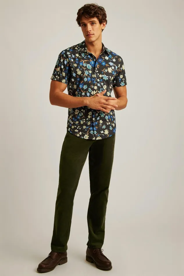Men Casual Shirts Bonobos Riviera Short Sleeve Shirt Navy Shore Floral