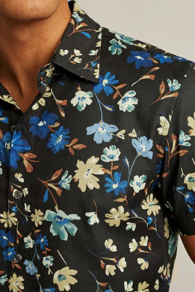 Men Casual Shirts Bonobos Riviera Short Sleeve Shirt Navy Shore Floral