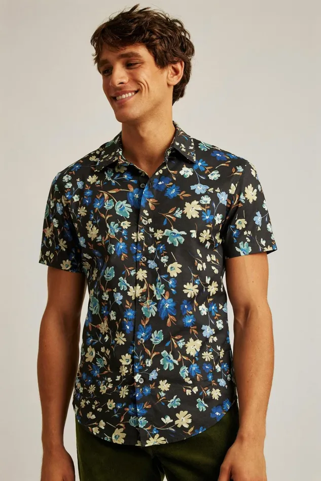 Men Casual Shirts Bonobos Riviera Short Sleeve Shirt Navy Shore Floral