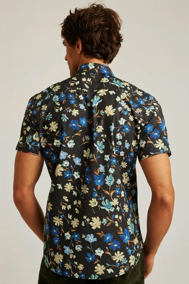 Men Casual Shirts Bonobos Riviera Short Sleeve Shirt Navy Shore Floral