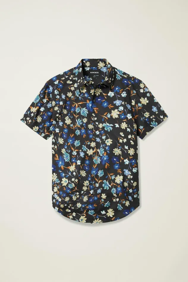 Men Casual Shirts Bonobos Riviera Short Sleeve Shirt Navy Shore Floral