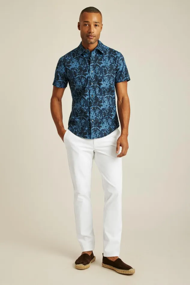 Men Casual Shirts Bonobos Riviera Short Sleeve Shirt Navy Vacation Floral