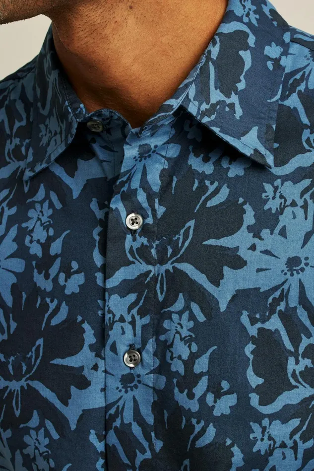 Men Casual Shirts Bonobos Riviera Short Sleeve Shirt Navy Vacation Floral