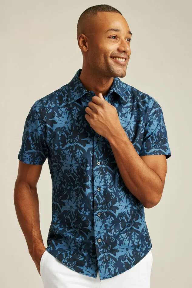 Men Casual Shirts Bonobos Riviera Short Sleeve Shirt Navy Vacation Floral