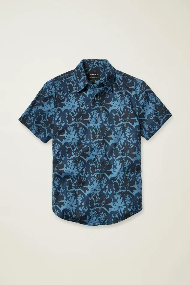 Men Casual Shirts Bonobos Riviera Short Sleeve Shirt Navy Vacation Floral