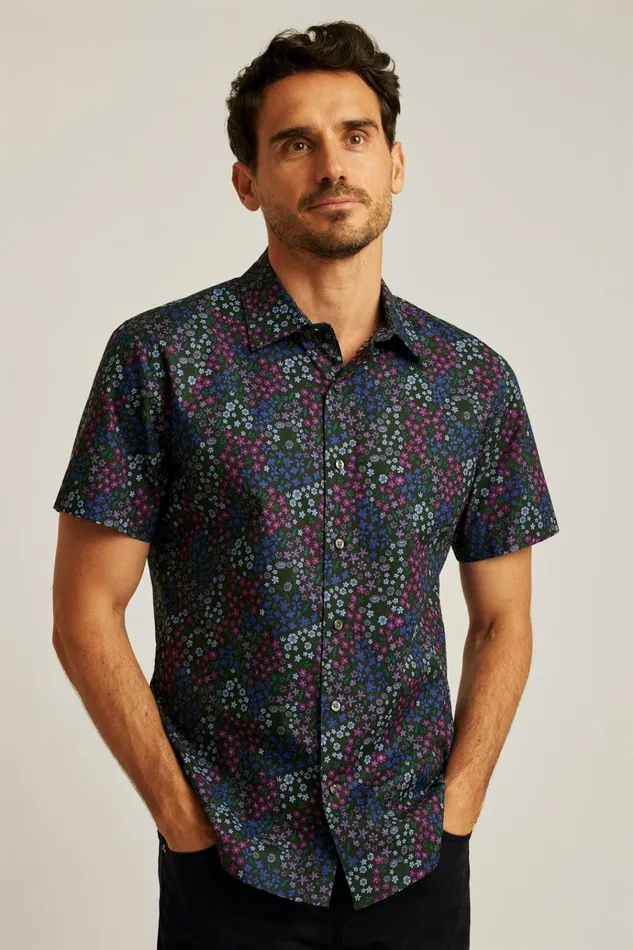 Men Casual Shirts Bonobos Riviera Short Sleeve Shirt Navy Wonderland Floral