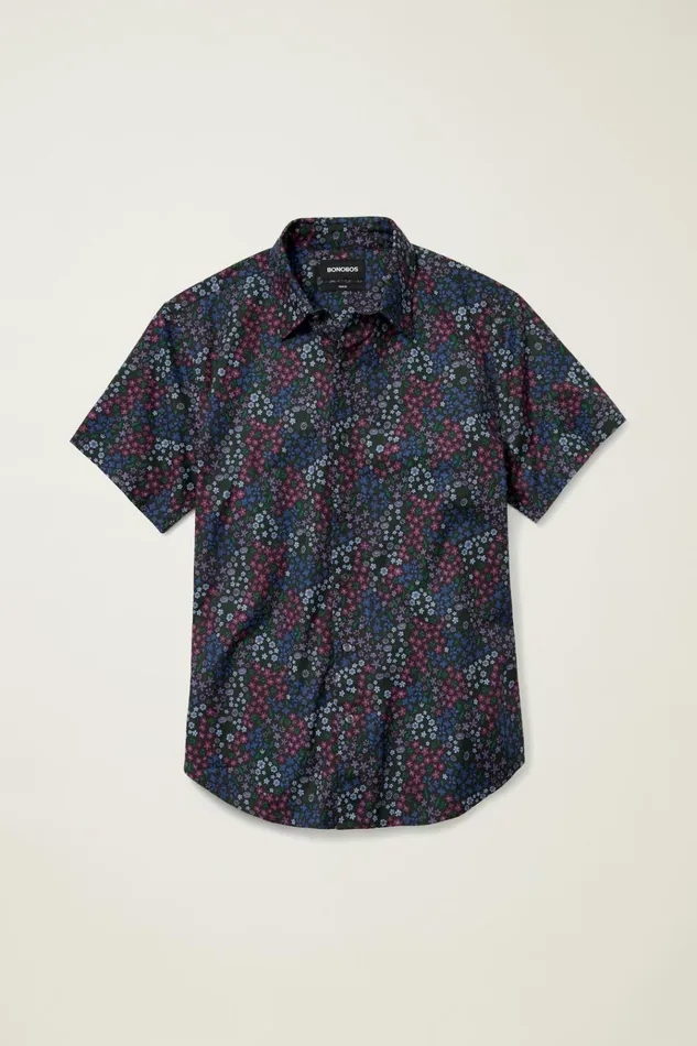 Men Casual Shirts Bonobos Riviera Short Sleeve Shirt Navy Wonderland Floral