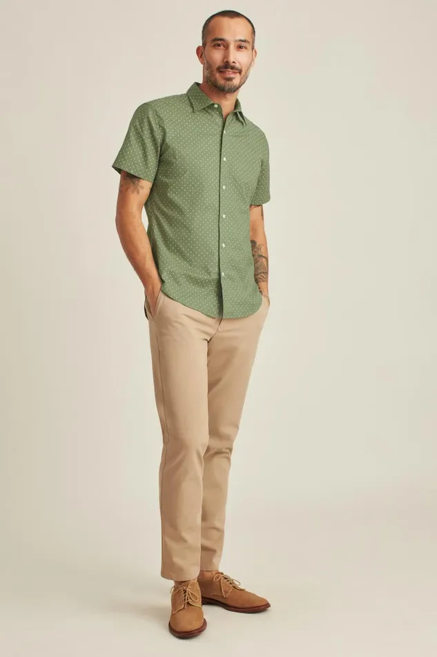 Men Casual Shirts Bonobos Riviera Short Sleeve Shirt Olive Dot