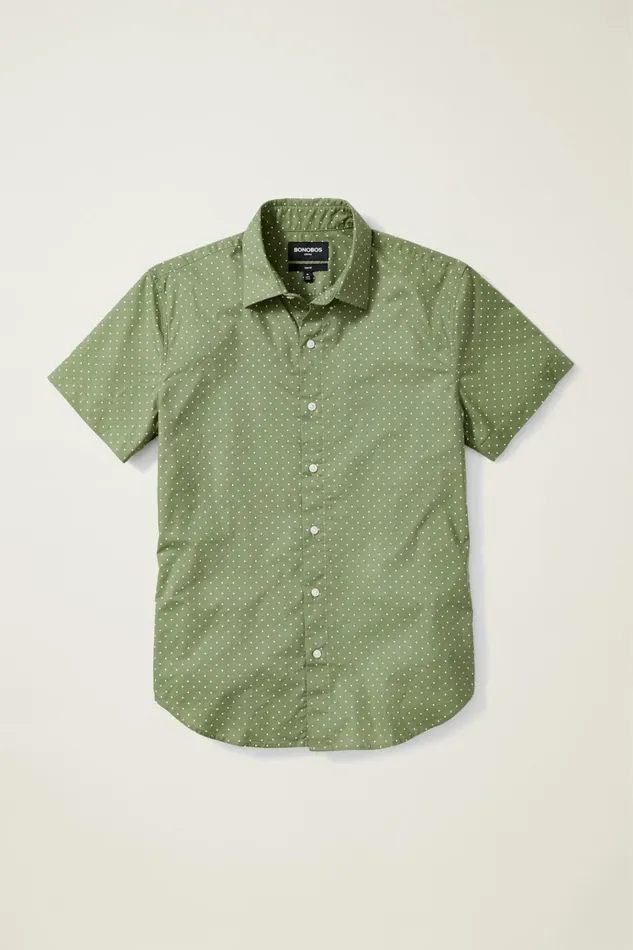 Men Casual Shirts Bonobos Riviera Short Sleeve Shirt Olive Dot