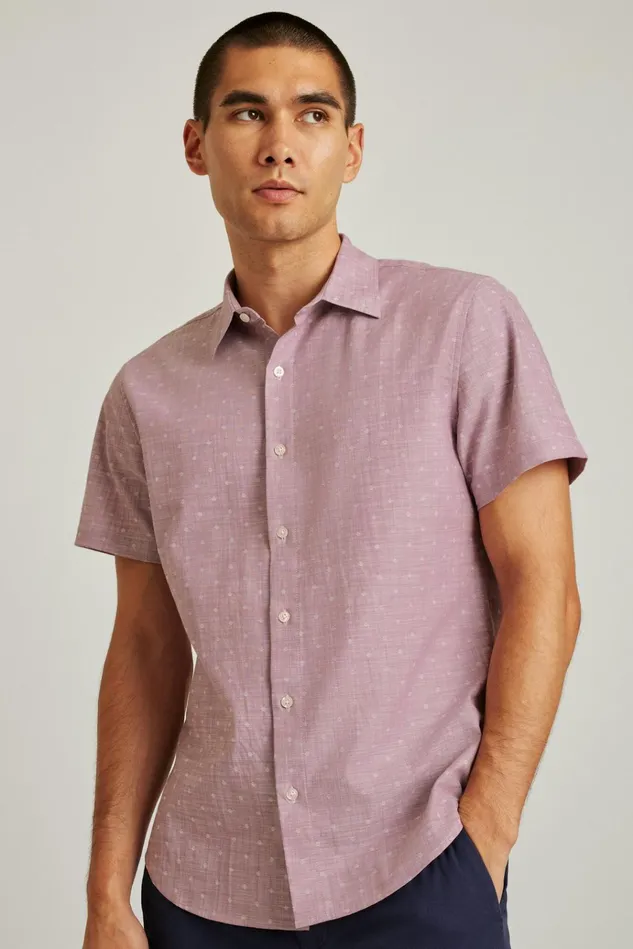 Men Casual Shirts Bonobos Riviera Short Sleeve Shirt Orchid Dobby Dot