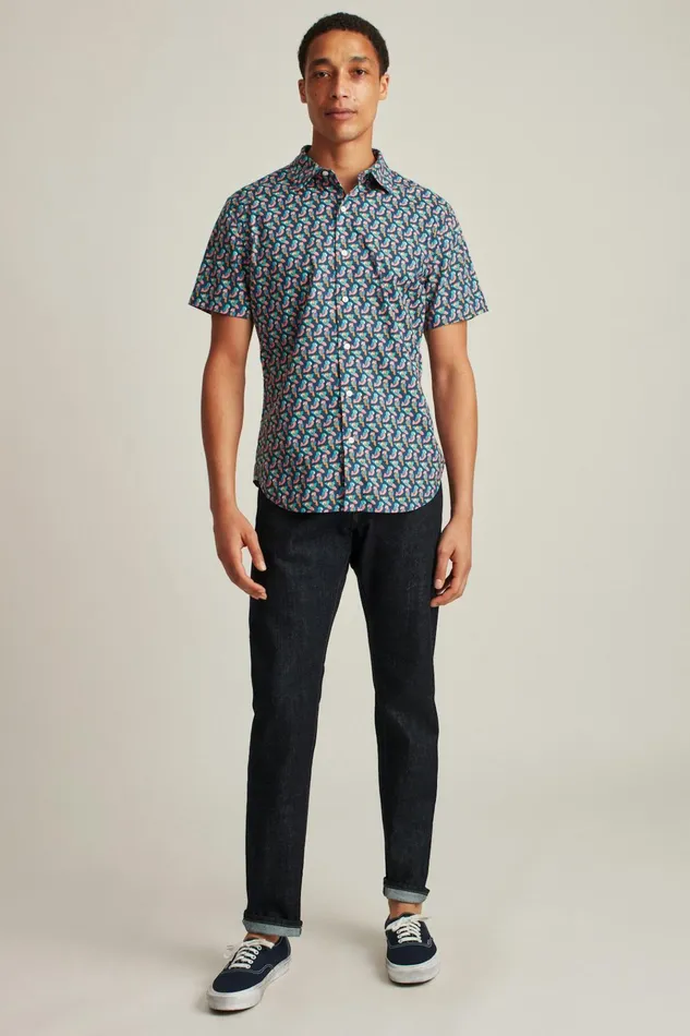 Men Casual Shirts Bonobos Riviera Short Sleeve Shirt Parrot Geo