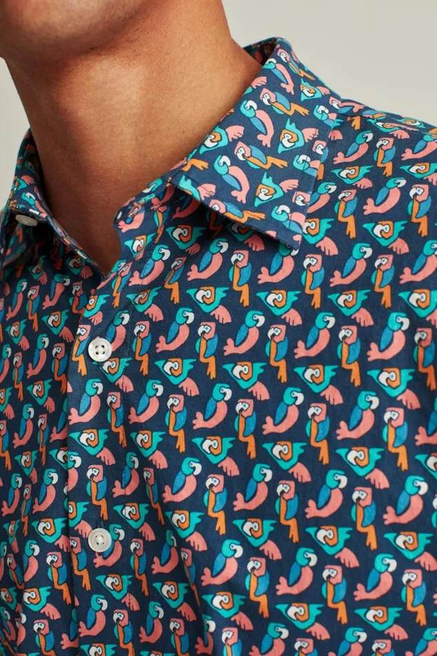 Men Casual Shirts Bonobos Riviera Short Sleeve Shirt Parrot Geo