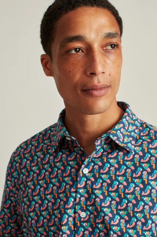 Men Casual Shirts Bonobos Riviera Short Sleeve Shirt Parrot Geo