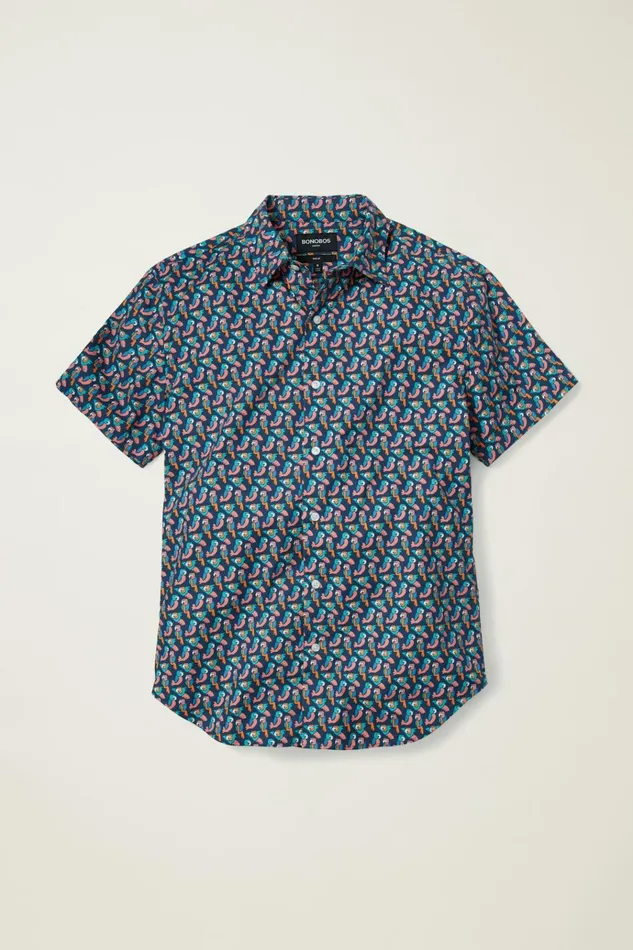 Men Casual Shirts Bonobos Riviera Short Sleeve Shirt Parrot Geo