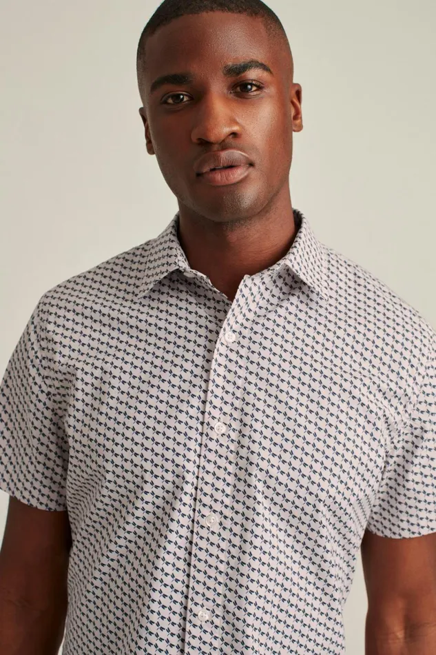 Men Casual Shirts Bonobos Riviera Short Sleeve Shirt Pink Dragonfly Geo