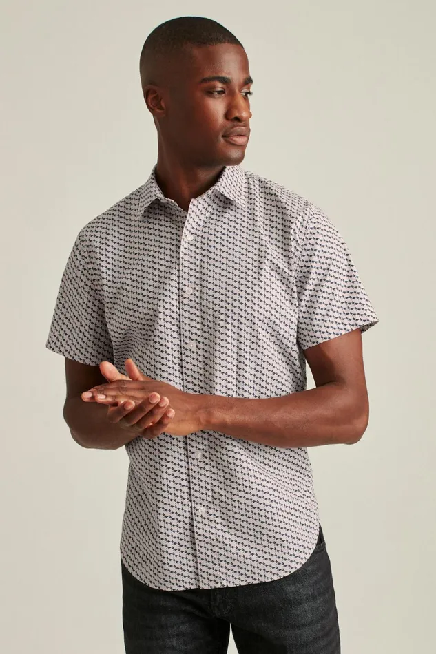 Men Casual Shirts Bonobos Riviera Short Sleeve Shirt Pink Dragonfly Geo